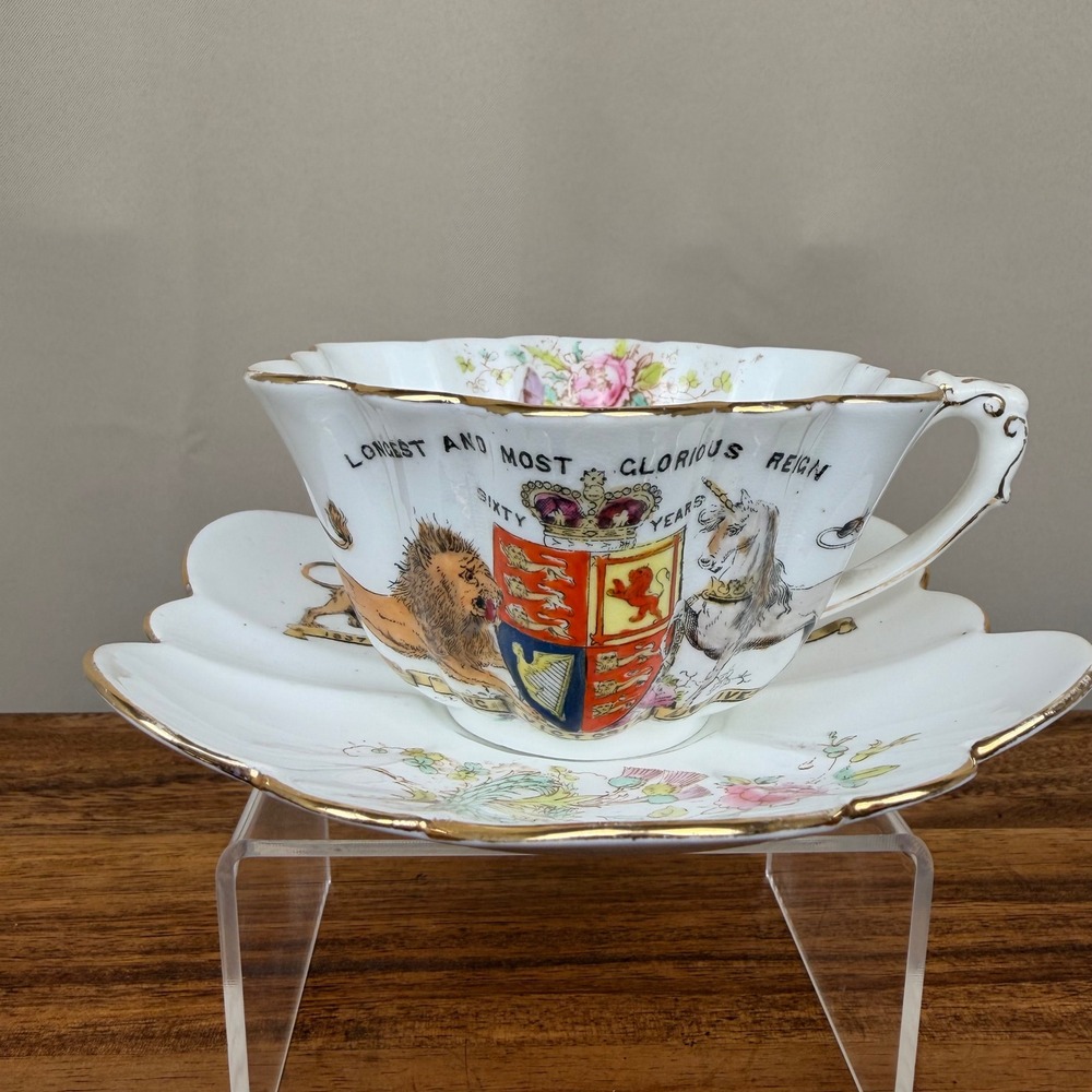 Antique Foley China Queen Victoria 1897 Diamond Jubilee Coffee Cup & Saucer Set